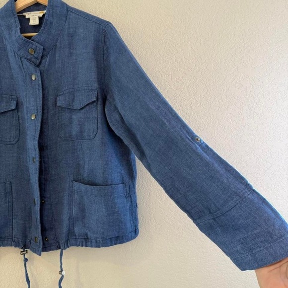 C&C California Linen Jacket Military Style Button Down Blue Size M - Picture 3 of 8